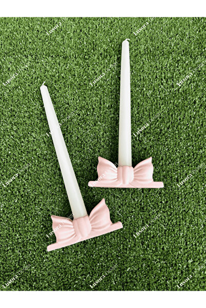 Lusora Design Pinterest Tasarımı 2 Adet Pürüzsüz Fiyonk Şamdan - Pembe