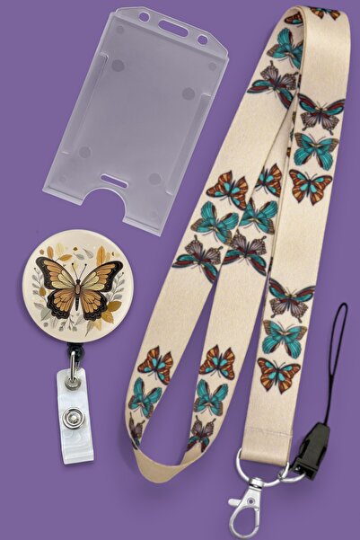 MİLLENEX Bahar Kelebek Yaka Kartı Boyun Askı İpi 3 Lü Set Boyun Askısı Yoyo D...
