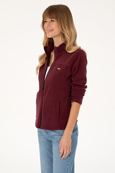 U.S. Polo Assn. Women's Burgundy Zippered Mock Neck Fleece Sweatshirt 50316729-Vr177