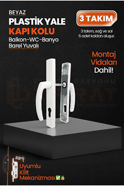 ÖZFIRAT PVC YAPI PVC Pimapen Plastik Yale Kapı Kolu – Balkon, Tuvalet (WC), Banyo İçin – Beyaz – (3 Takım)