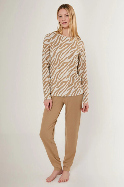 Pierre Cardin Γυναικείο μακρυμάνικο κοστούμι πιτζάμες κεκλιμένο καφέ