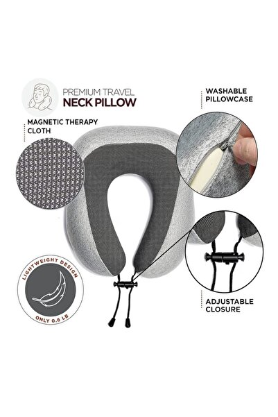 SKY TOUCH SKY-TOUCH Travel Pillow Set — 100% Memory Foam U-Shaped Neck Pillow with Eye Mask, Earplugs & Stor