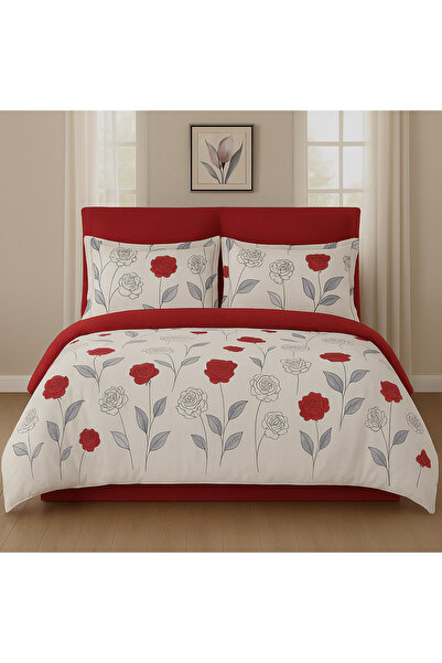 Casa Pucioasa Fine Cotton Bed Linen 6 Pieces - Casa Pucioasa, Red & Gray Roses Pattern