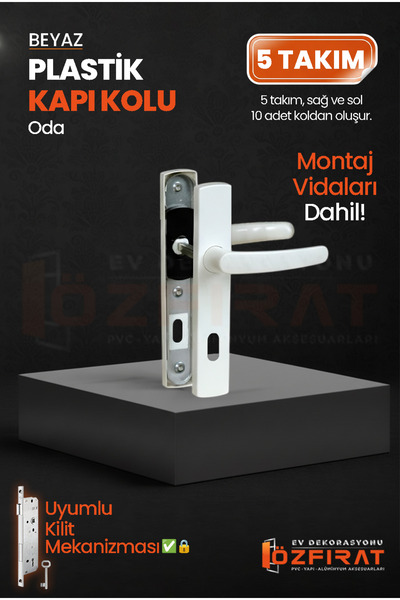 ÖZFIRAT PVC YAPI PVC Pimapen Plastik Oda Kapı Kolu – Beyaz – (5 Takım)
