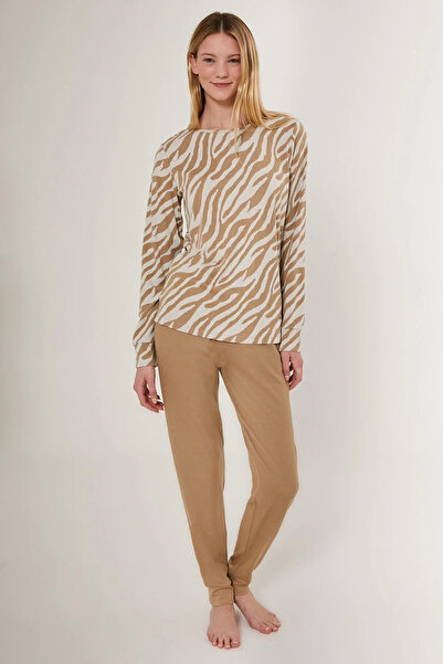 Pierre Cardin Γυναικείο μακρυμάνικο κοστούμι πιτζάμες κεκλιμένο καφέ