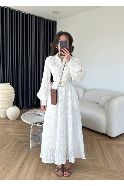 Lady Pixie Μακρύ φόρεμα με λεπτομέρεια με ζώνη και αυτοσχεδιασμένο σχέδιο