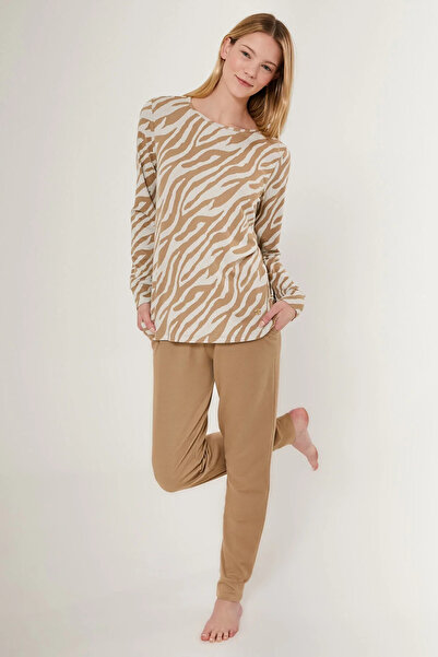 Pierre Cardin Γυναικείο μακρυμάνικο κοστούμι πιτζάμες κεκλιμένο καφέ