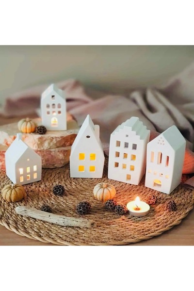 By Sirin Yıldız 5 li Ev Tealight Beton Mumluk Seti