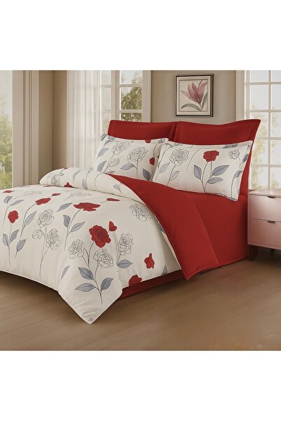 Casa Pucioasa Fine Cotton Bed Linen 6 Pieces - Casa Pucioasa, Red & Gray Roses Pattern