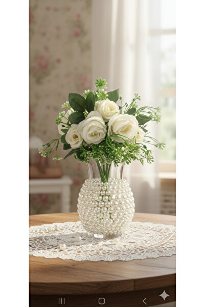 yapay çiçek evi BEYAZ COK KATLI 6 KAFALI GÜL EV DEKOR SAKSI VAZO SÜSÜ