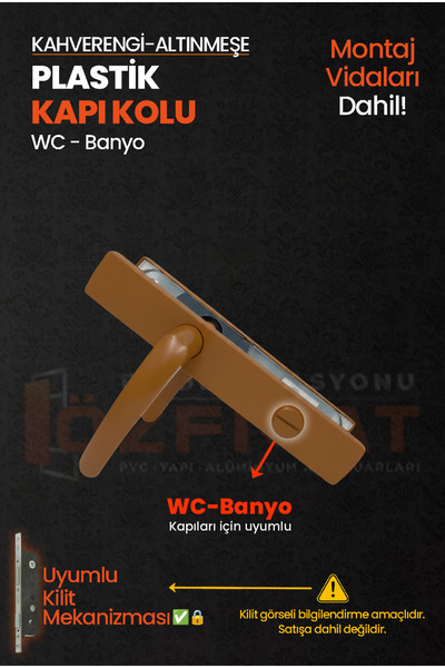 ÖZFIRAT PVC YAPI PVC Pimapen Plastik Banyo, Tuvalet, WC Kapı Kolu – Altınmeşe/Kahverengi – (1 Takım)