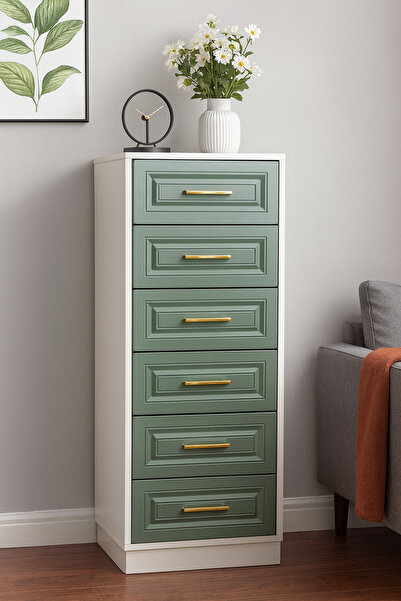 nom ADEN 6 Çekmeceli Mdf Mebran kapl. Altın (Gold) Kulplu Şifonyer