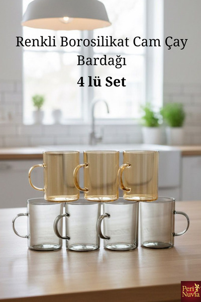 PERİNUVİA Modern Renkli Borosilikat Çay Bardağı – Isıya Dayanıklı Premium Cam