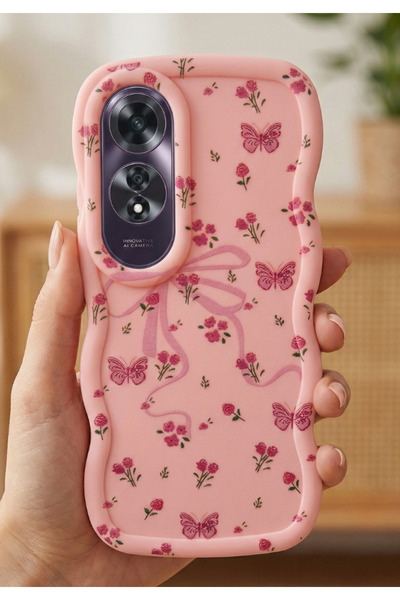 Rivor Oppo A60 Uyumlu Kılıf Kamera Çıkıntılı Kurdele Ve Çiçek Kabartmalı Sili...