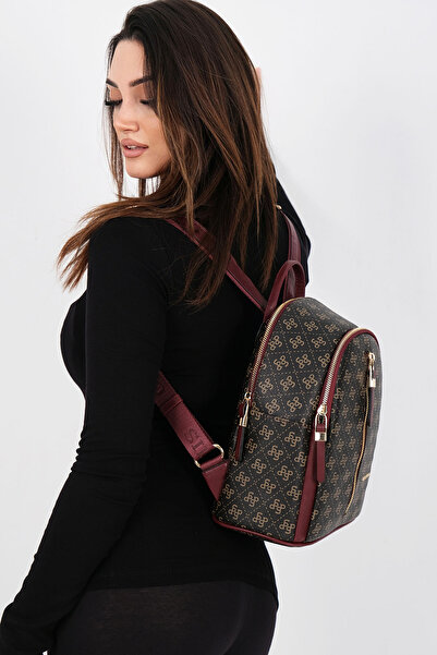 Silver Polo Silver & Polo Sp901 Women's Backpack Monogram Brown Yellow-Burgundy