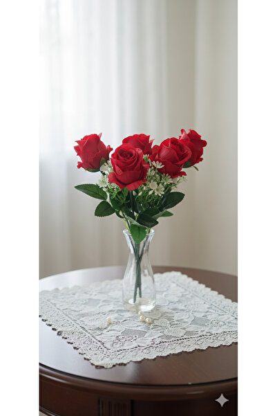 yapay çiçek evi CRVENA VIŠESLOJNA RUŽA SA 6 GLAVA ZA UREĐENJE DOMA Kobalt pla...