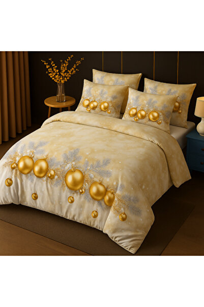 Casa Pucioasa Christmas Bed Linen 6 Pieces - Golden Globes, Fine Cotton -