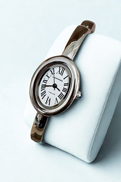 captiva Silver Color Oval Case Roman Numeral Vintage Handcuff Wrist Watch (for Thin Wrists)