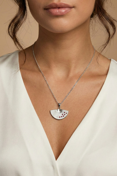 Alexis Carrel قلادة مروحة المينا فضية اللون عتيقة