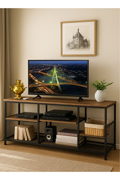 AGD Modern Design TV Stand, Media Entertainment Center with 3 Display and Storage Shelves for Living