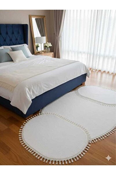 ALTUN CARPET 3LÜ KAR BEYAZ +KIREM TALIM PELÜŞ HALI PONPON SAÇAKLI ++++