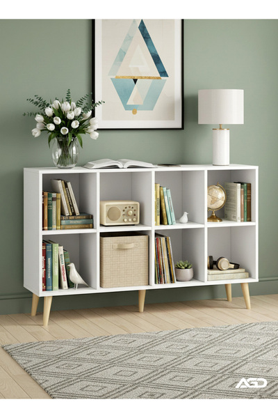 AGD 2-Tier Freestanding Wooden Bookcase with 8 Cubes and Legs, Modern Simple Design, Open Shelves fo