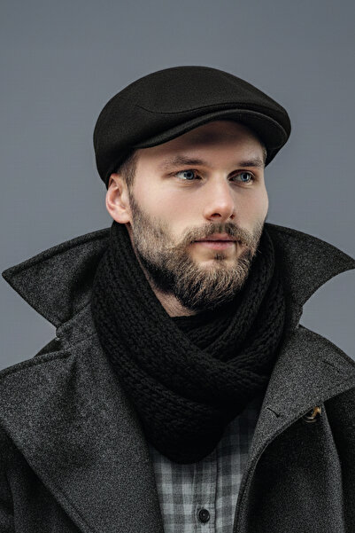 Capstories قبعة سوداء - قماش كشمير شتوي - قبعة مقاس قياسي