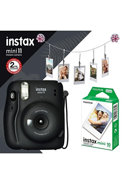 Fujifilm Instax Mini 11 Siyah Fotoğraf Makinesi Ve Çiçekli Kıskaç Hediye Seti