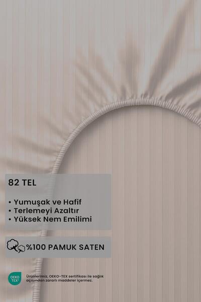 Mamcrazy Satin Stripe 100% Cotton Satin Double Striped Fitted Sheet Set with Pillow 160X200+30