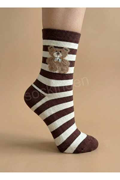 Sockingen 3-Pack Teddy Bear Patterned Cotton College Socks Set - Dark Colors - Teen, Adult