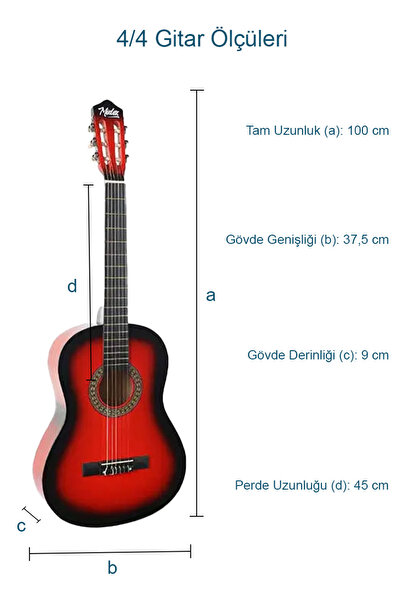 Midex Cg-270rd Kırmızı Renk Klasik Gitar 4/4 Yetişkin Boy Sap Ayarlı Full Set