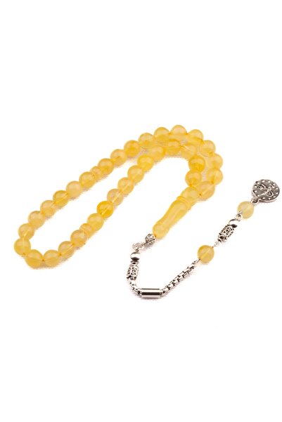 Burhan Sağlam Kapsül Kesim 9x5 mm Damla Kehribar Gümüş Püsküllü Tesbih