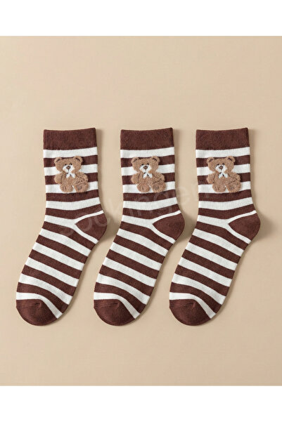 Sockingen 3-Pack Teddy Bear Patterned Cotton College Socks Set - Dark Colors - Teen, Adult