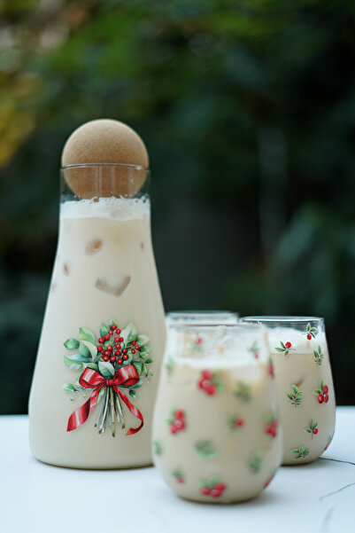 Caga Home CAGA PİNTEREST Yılbaşı Kokina Desenli 4 Parça Bardak ve Borosilikat...