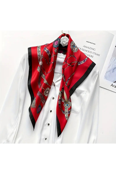 Zess store Navy Blue Chain Satin Scarf