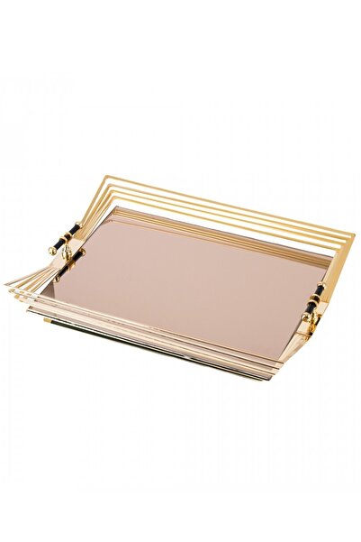 HIC صينية تقديم معدنية ذات أرضية عاكسة باللون الذهبي