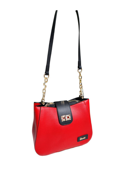 OUEEN ELİZABETH QUEEN ELIZABETH ЧЕРВОНО-ЧОРНА ШТУЧНА ШКІРА ЖІНОЧА СУМКА НА ПЛЕЧЕ