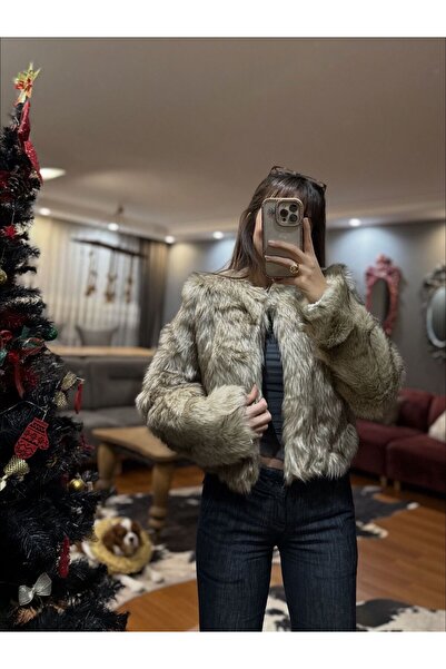 MODAGK شعر قصير صناعي للنساء معطف من الفرو الصناعي بني