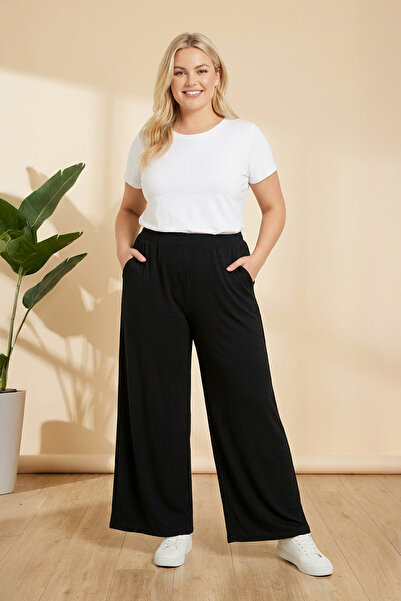 Stil Diva Παντελόνι με φαρδύ πόδι με ελαστική μέση και τσέπες 143418