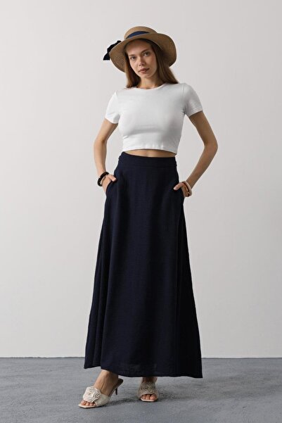 Rimel Moda Λινό Φούστα - Navy Blue