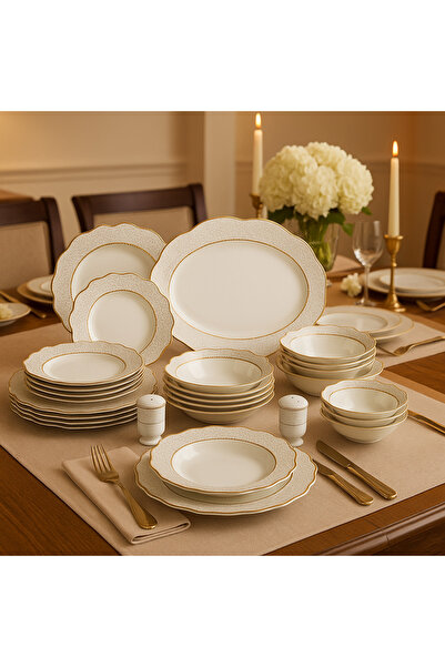 Dania 28-piece porcelain dining set with gold engraving - for 6 people