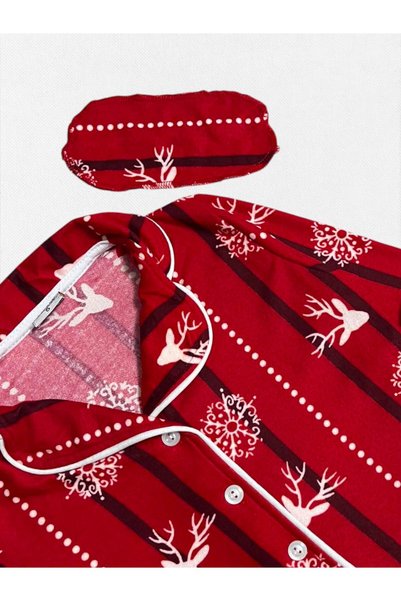 Pajama Shop Mother-Daughter Cotton Suede Fabric Red Snowflake Deer Pattern Shirt Collar Buttoned Winter Pajama Set