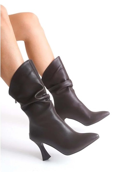 KOCAMANLAR Feles Women's Boots with Back Zipper and Drawstring Brown