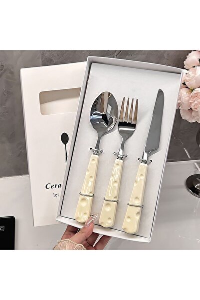 Flippy Children's Cutlery Set 3 pcs – Spoon, Fork, Knife, Cheese-Handle, 23 cm, Gold