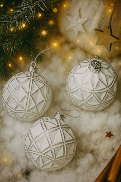 Derin Düşler زخرفة شجرة عيد الميلاد الصنوبر الأبيض الفضي زخرفة الكرة الهندسية...