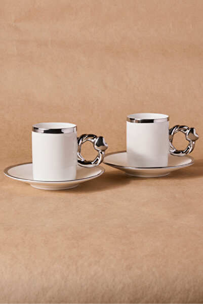Perotti Cihangir Silver 2-Person Porcelain Coffee Cup Set