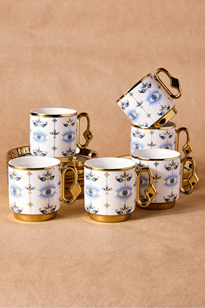 Perotti Cihangir 6-Piece Porcelain Evil Eye Motif Coffee Cup Set