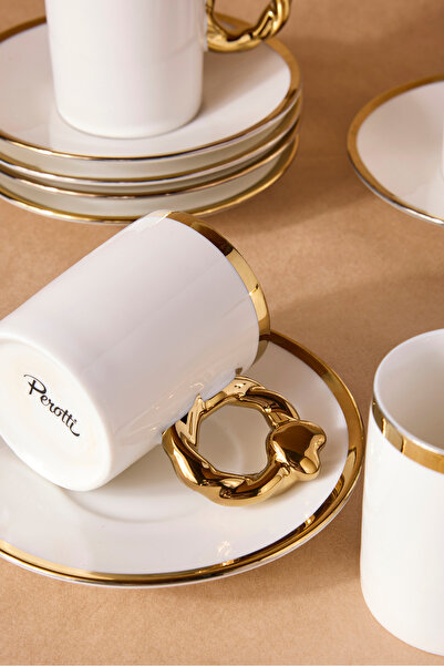 Perotti Cihangir Gold 6-Person Porcelain Coffee Cup Set