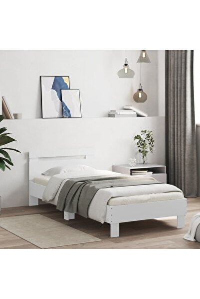 vidaxl Bed Frame without Mattress with Headboard White 90x200 cm