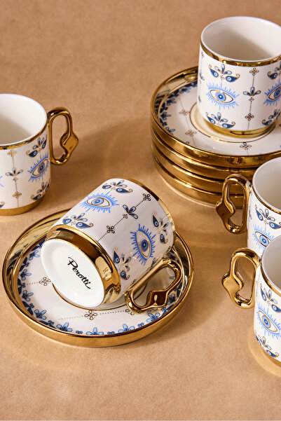 Perotti Cihangir 6-Piece Porcelain Evil Eye Motif Coffee Cup Set